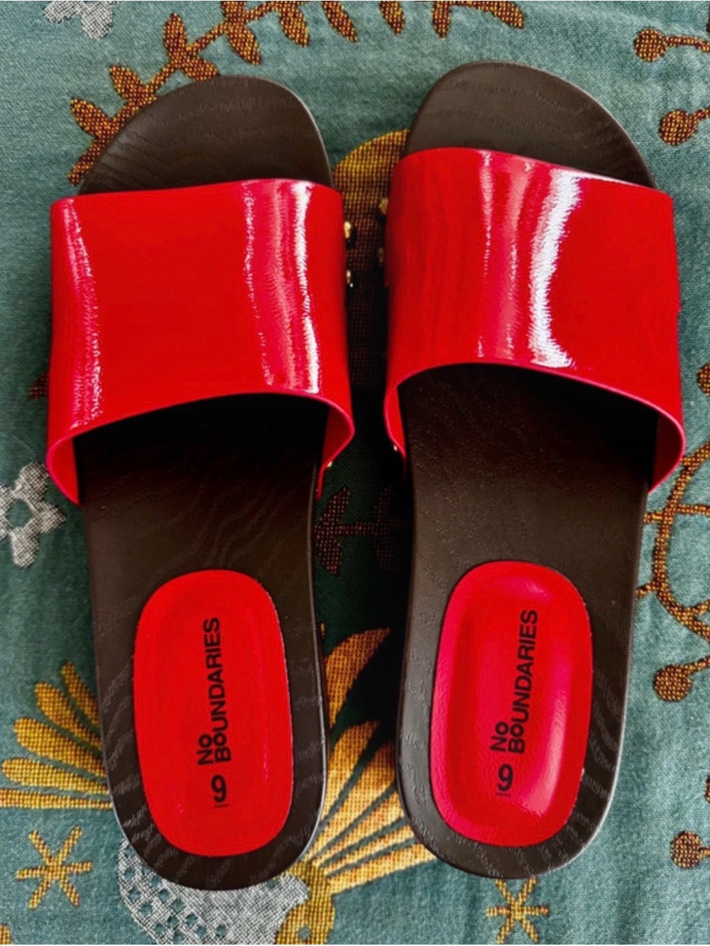No Boundaries Glossy Red Slide Sandals for Women
